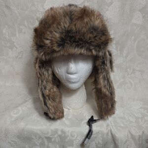 Wild Wear Black And White Flannel Plaid With Faux Fur Winter Trapper Hat